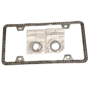 Bling your Car! Rhinestone License Plate Frame and Two Stick on Interior Rings